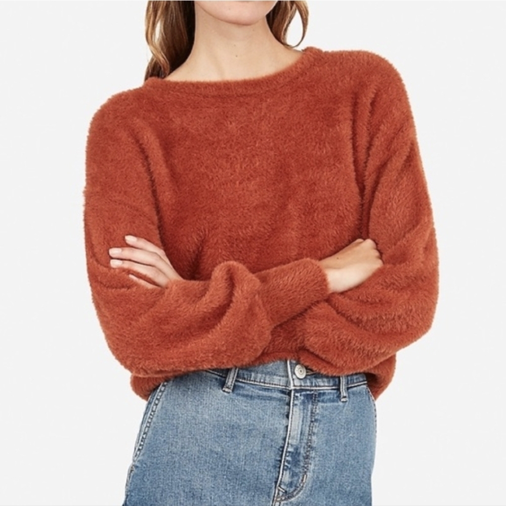 Express Burnt Orange Fuzzy Soft Crew Neck Sweater Size XL